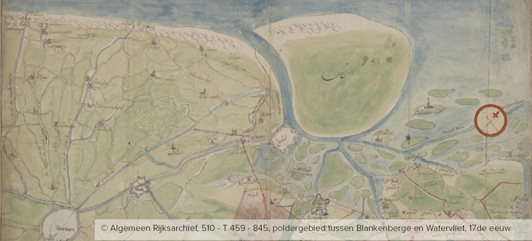 Algemeen Rijksarchief, 510 - T 459 - 845, poldergebied tussen Blankenberge en Watervliet, 17de eeuw