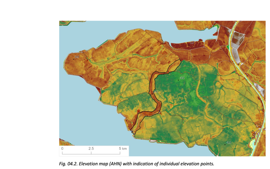 . Elevation map (AHN) with indication of individual elevation points. 